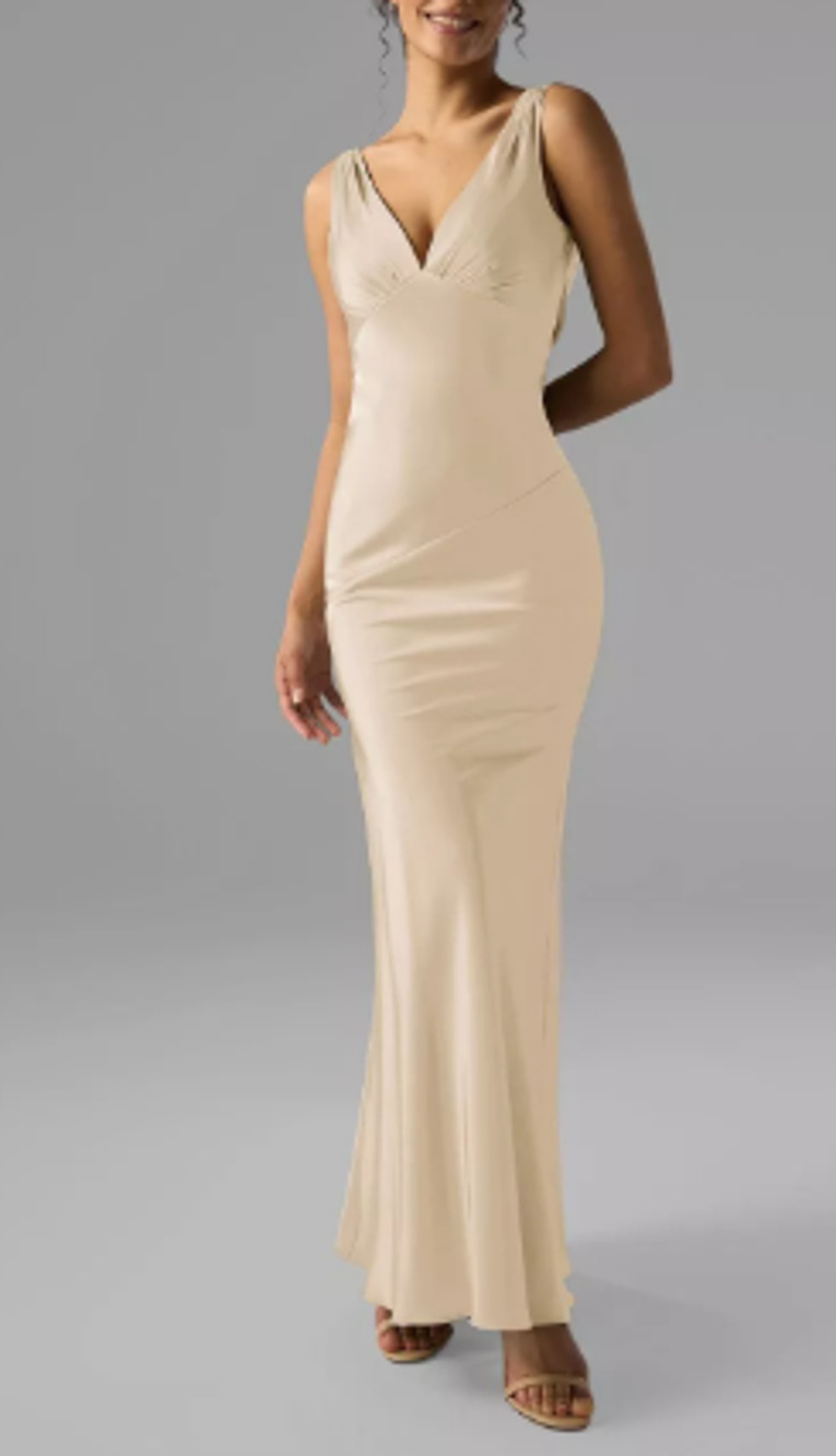 AW BRIDAL 4 S champagne Rachael satin formal wedding prom maxi dress NEW 0B12